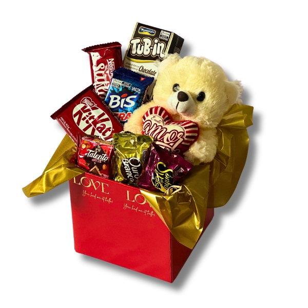 Cesta Encantada com Urso de Pelcia e Chocolates