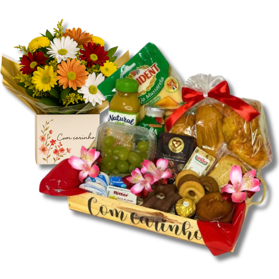 Cesta Gourmet Delcia de Caf com Arranjo Floral