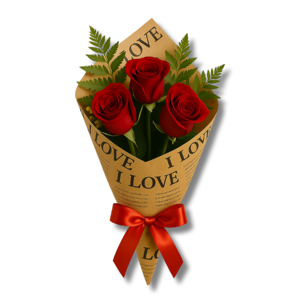 Ramalhete com 3 Rosas Vermelhas Premium
