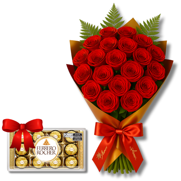 Encanto Clssico  20 Rosas Vermelhas e Ferrero Rocher