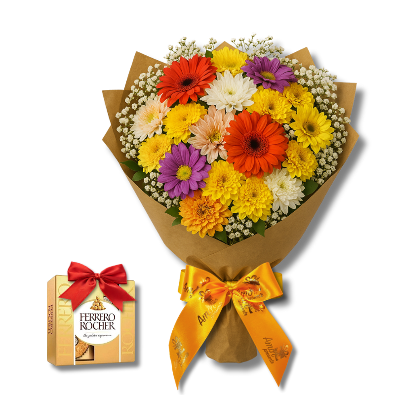 Buqu de Flores do Campo com Ferrero Rocher