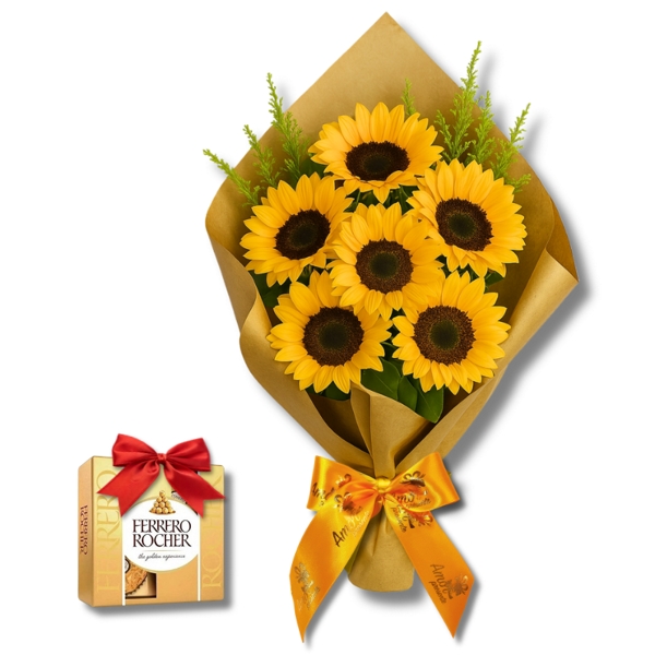 Luz e Doura Buqu de Girassis com Ferrero Rocher