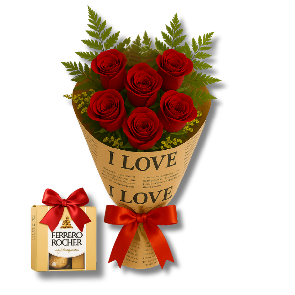 Buqu Premium de Rosas Vermelhas com Ferrero Rocher	