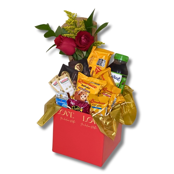 Cesta Amor Essencial Rosas e Sabores	