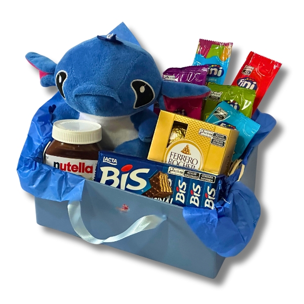 Cesta Ohana Azul com Stitch de Pelcia