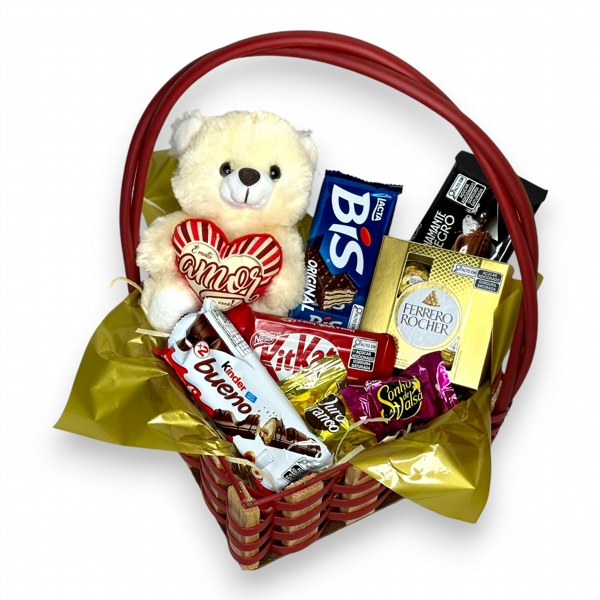 Cesta de Chocolate com Urso de Pelcia