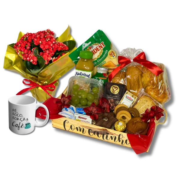 Cesta Gourmet Delcia de Caf com Flor e Caneca